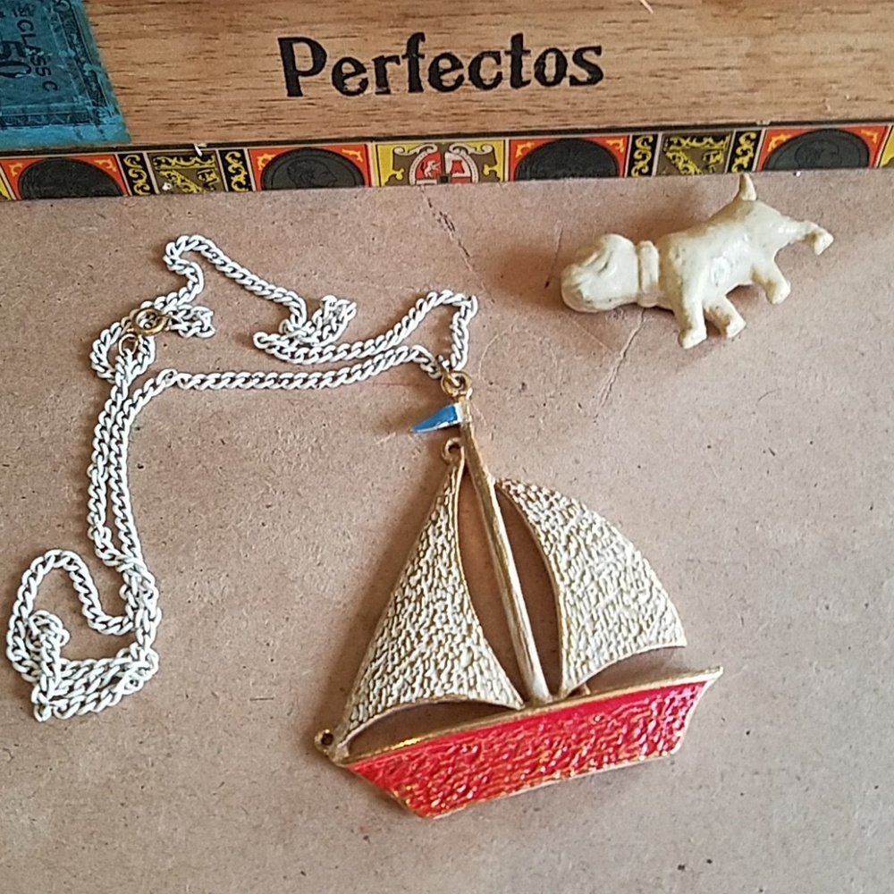 Vintage 70's Enamel Sailboat Necklace